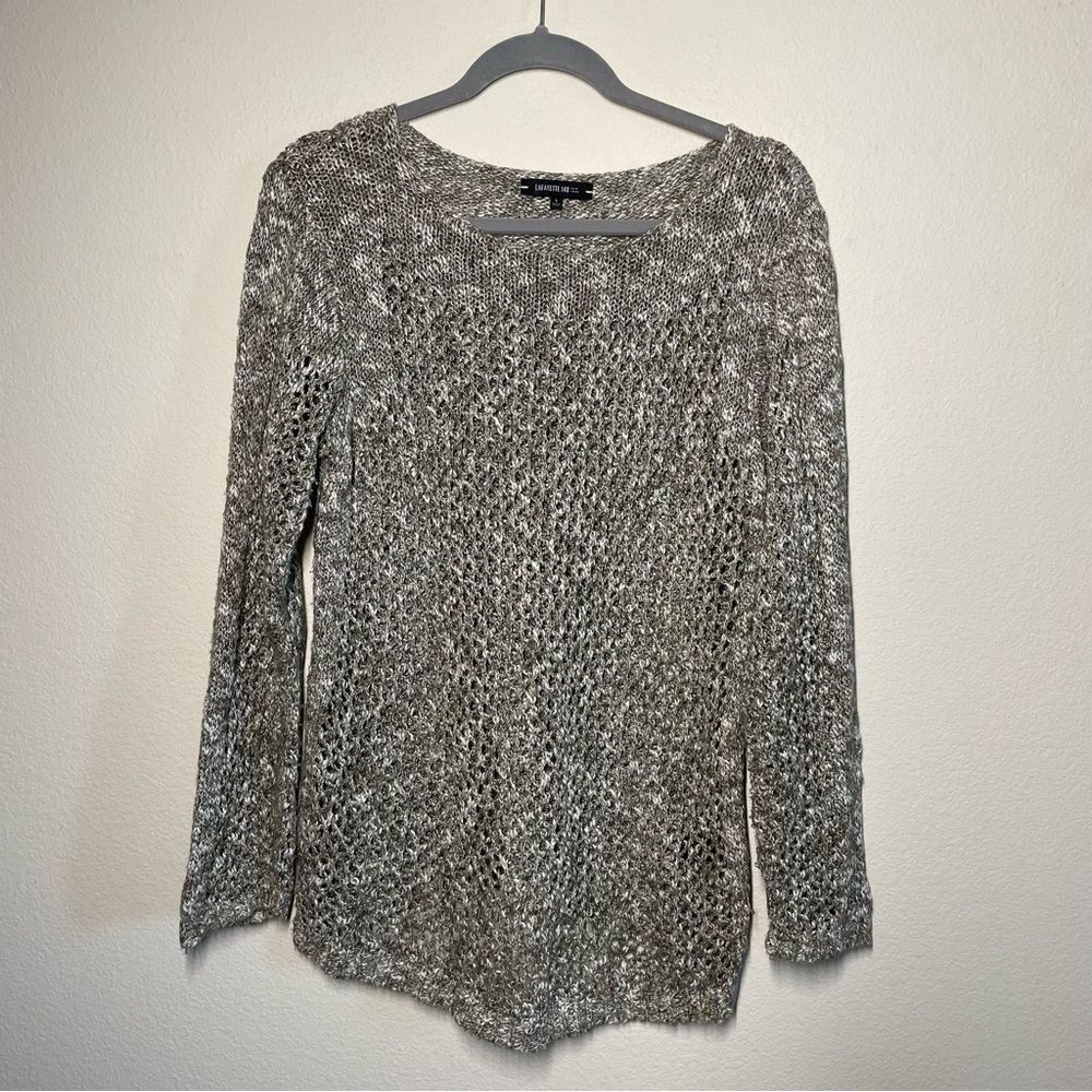 Lafayette 148 | Cotton Linen Open Knit Sweater Green Marled Large